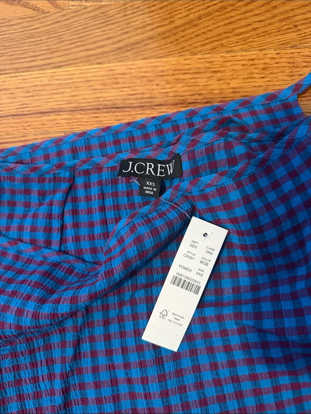 NWT J.Crew Blue and Red gingham Wrap Skirt - XXS